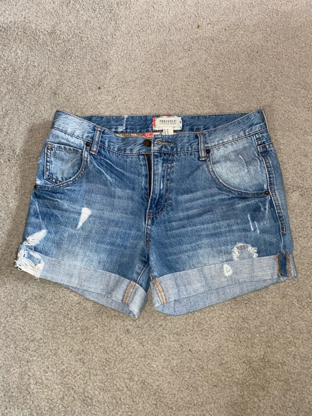 Forever 21 Light Blue Distressed Denim Cuffed Women’s Shorts